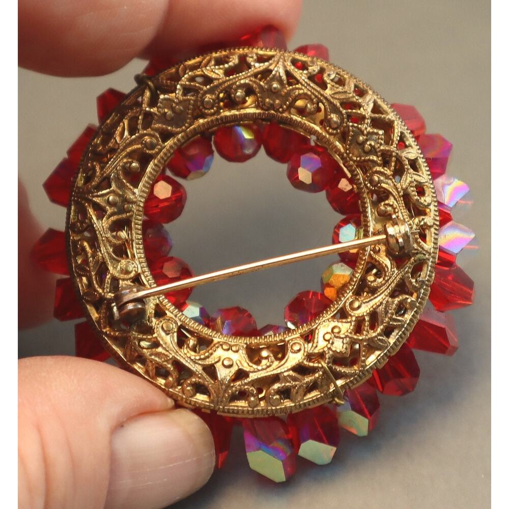 Miriam Haskell Signed Red Ab Crystals Brooch Vint… - image 8